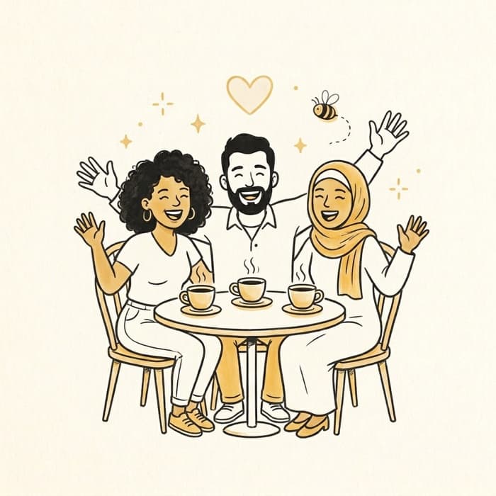 Illustration of friends meeting for coffee